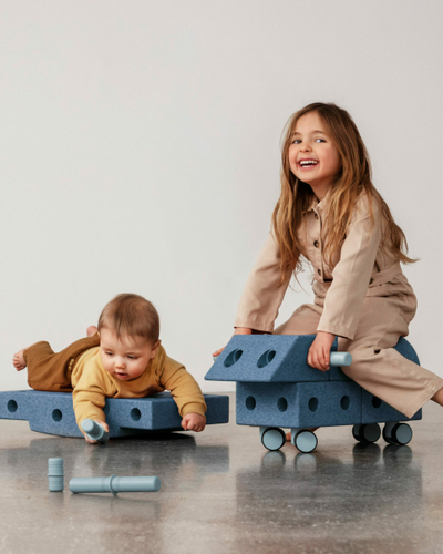 Set lojërash modular MODU Explorer, kreativ për fëmijë, 15 krijime, blu