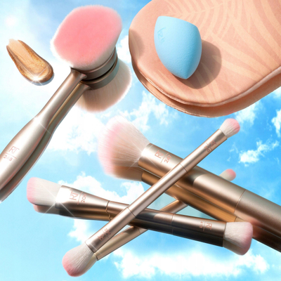 Set furçash makeup Real Techniques Endless Summer Glow, 6 copë, për fytyrë e trup, rozë