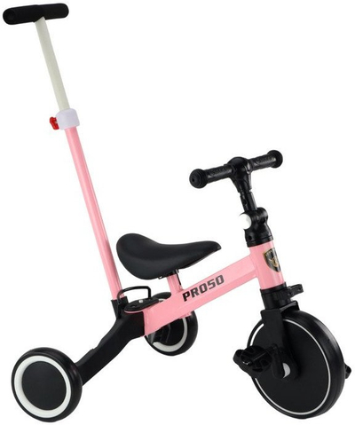 Трицикл за деца PRO50 Tricycle With Push Handle, метален, со рачка за туркање, розов