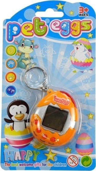 Lodër elektronike Tamagotchi Leantoys In an Egg Pet, ekran i vogël, varëse me toptha, portokall