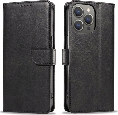 Këllëf libri lëkure për iPhone 16, mbrojtje 360°, i zi