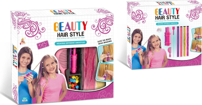 Set kreativ për rregullimin e flokëve Icom Polska Beauty Hair Style, për gërsheta me rruza, për kalamaj 6+, rozë