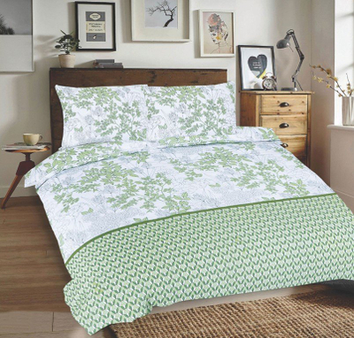 Set çarçafësh Matex Cotton Bedding Leaves 2, 220x200 cm, pambuk, e bardhë jeshile
