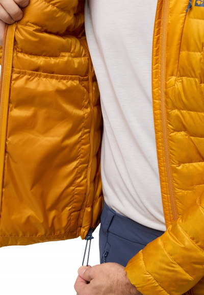 Зимска јакна Jack Wolfskin Passamani Down Hoody M, со капуљача, за мажи, портокалова и жолта