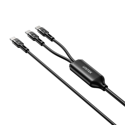 USB C кабел Unitek 2in1 PD100W, 1.8m, силикон, сив