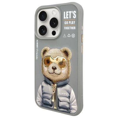 Mbulesë telefoni Nimmy Cool&amp;Cute 2.0 Bear për iPhone 15 Pro 6.1", silikoni, gri