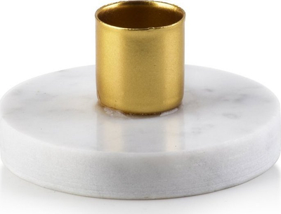 Mbajtëse qirinjësh Lumarko Candlestick, mermeri, 7.5xh4cm, e bardhë me ari
