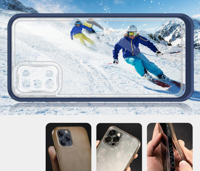 Mbulesë telefoni Hurtel Clear 3in1 për Samsung Galaxy A03s, xhel, kornizë blu, transparente