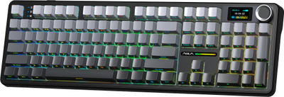 Tastierë gaming AULA F108 Pro, mekanike, pa tela, RGB, me ekran digjital, gri e zezë
