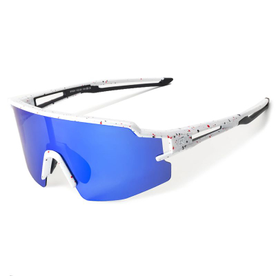 Syze sportive Rockbros, lente të polarizuara, UV400, kornizë e bardhë me lente blu