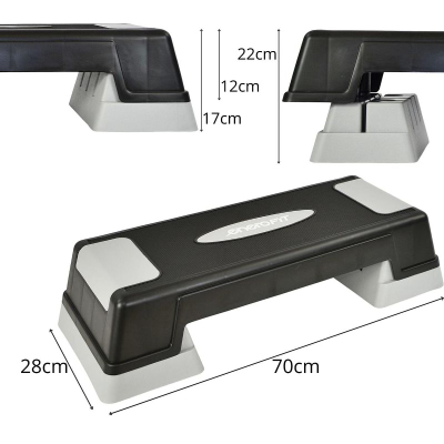 Platformë aerobie Eb Fit Step, 70 cm, lartësi e rregullueshme, gri e zezë