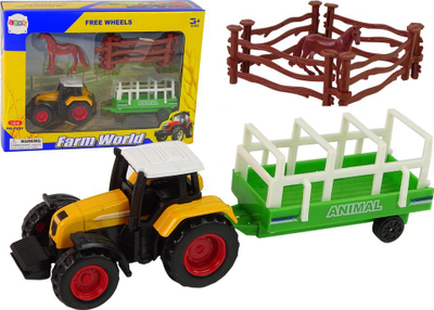 Set lodër fermë Farm World, traktor me rimorkio, kalë me gardh, shumëngjyrësh