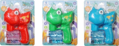 Lodër pistoletë flluskash Swede Bubble Machine, formë dinozauri, 2 shishe lëng, shumëngjyrëshe