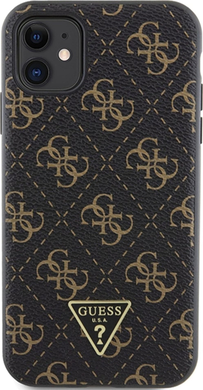 Çantë telefoni Guess 4G Triangle Metal Logo për iPhone 11, lëkurë ekologjike, e artë