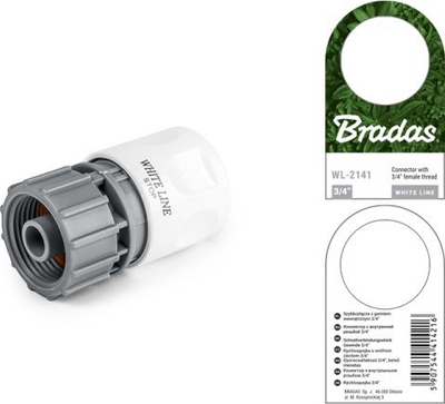 Lidhës kopshti Bradas WHITE LINE WL-2141, 3/4" filetë femërore, mekanizëm STOP, i bardhë