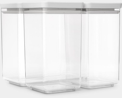 Сет кујнски тегли Brabantia Tasty+ Stackable Canister, 3 парчиња, проѕирна пластика, сива