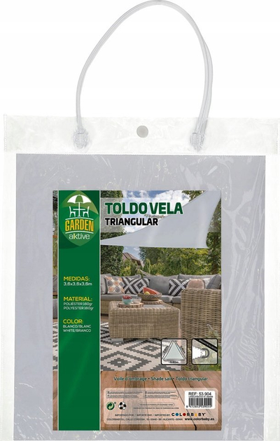 Çadër dielli trekëndore Aktive Garden, 3.6 x 3.6 x 3.6 m, poliester, e bardhë
