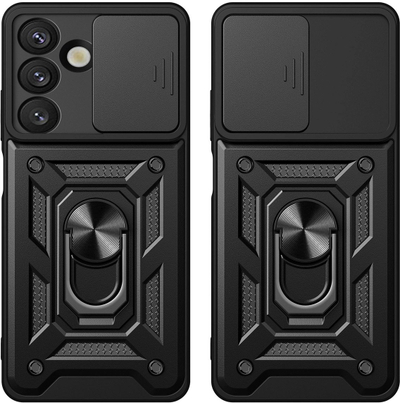 Kapak telefoni Hurtel Hybrid Armor Camshield për Realme P3 Pro 5G, me mbrojtje kamere, me stand, i zi