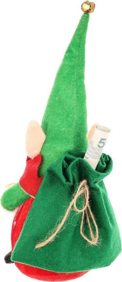 Figurinë dekorative Saska Christmas xhuxh, 28 cm, me zile, jeshile me të kuqe