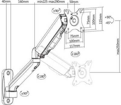 Braket muri për monitor Equip, 17"-32", me gas spring, i zi