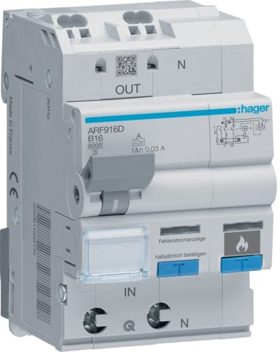 Pajisje mbrojtëse Hager ARF916D AFDD RCBO, 1P+N, 16A 6kA, gri