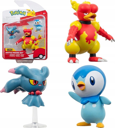 Set figurash Pokémon Jazwares Battle Figure 3 Pack, Piplup Misdreavus Magmar, 5 cm dhe 7.5 cm, shumëngjyrëshe