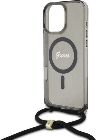Kapak telefoni Guess GUHMP16XHCTSGNSK për iPhone 16 Pro Max 6.9", me MagSafe e me rrip crossbody, i zi