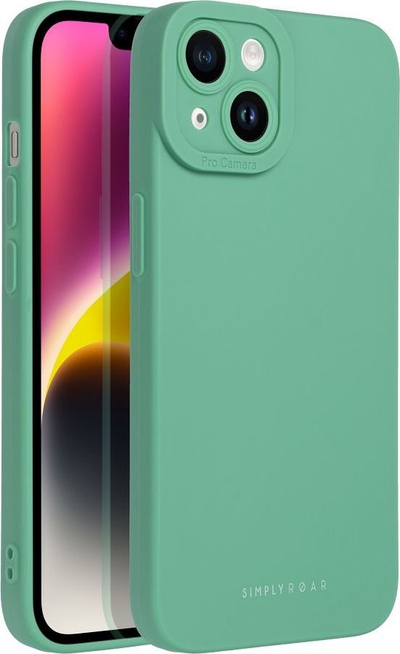 Mbrojtëse telefoni Roar Luna për iPhone 14, TPU, shkon me karikim wireless, jeshile pastel
