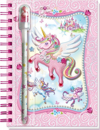 Set ditari Pulio Pecoware Unicorn, me gjonna shkrimi, çantë rozë