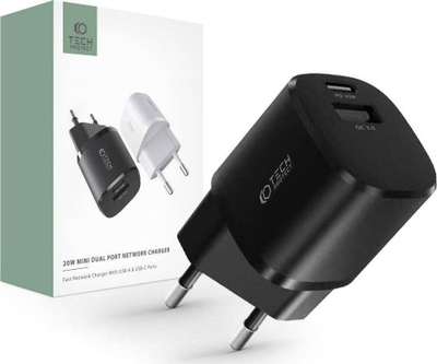 Karikues muri Tech-Protect THP1555, 1x USB-A, 1x USB-C, 3A, i bardhë