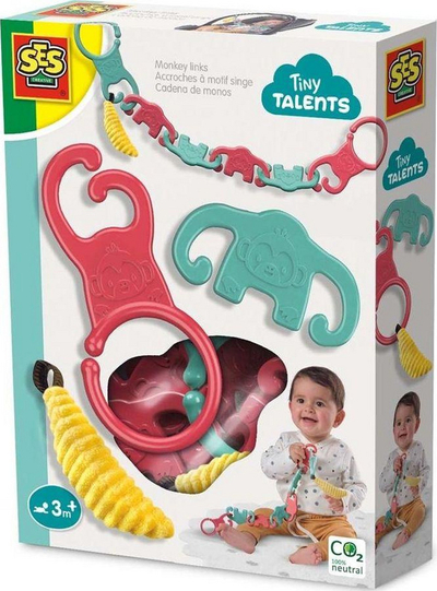 Varëse lodër për karrocë SES Creative Fun Monkeys, me majmunë shumëngjyrësh, me banane prej pëlhure