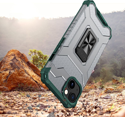 Maskë mbrojtëse Hurtel Crystal Ring Case për iPhone 13, hibride me unazë magnetike, jeshile