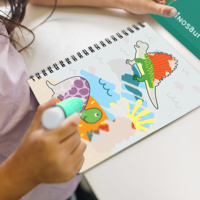 Set ngjyrosjeje me ujë DoDo Dinosaurs, fletore 8 faqe, me marker uji