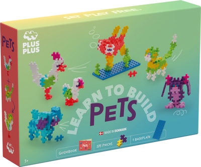 Set ndërtimi Plus Plus Learn to Build Pets, 275 copë, me udhëzues, me ngjyra nga të gjitha