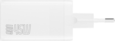 Karikues muri 4smarts PDPlug Trio 45W GaN, 2x USB‑C 1x USB‑A, i bardhë
