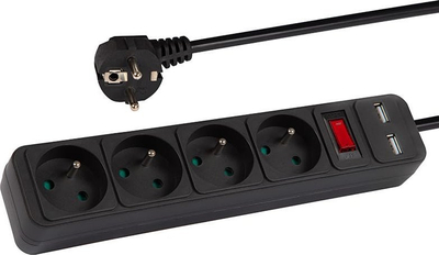 Parafurtunë Blow, 4 priza, 2x USB, 5m, e zezë