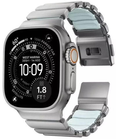 Byzylyk ore NOMAD Stratos Band 49mm, titanium natyral, mbyllje magnetike, Icy Blue Glow