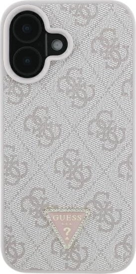 Mbulesë telefoni Guess 4G Rhinestone për iPhone 16, silikon PU, me logo metal, rozë