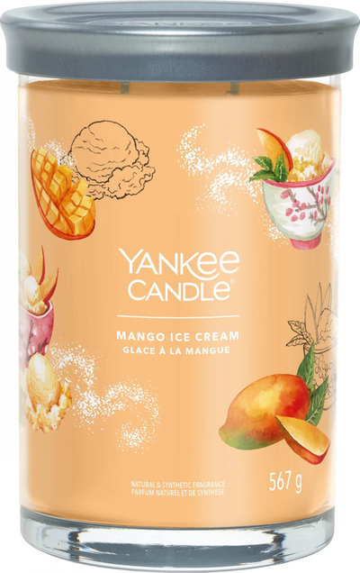 Qiri aromatik Yankee Candle Signature Mango Ice Cream Tumbler, 567g, në gotë xhami, portokalli