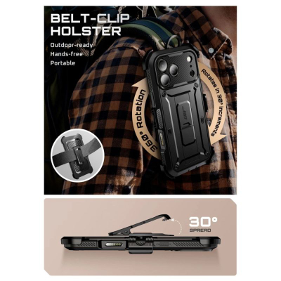 Mbulesë telefoni SUPCASE Unicorn Beetle Pro për iPhone 17 Pro, mbrojtje e plotë, me xham mbrojtës, e zezë
