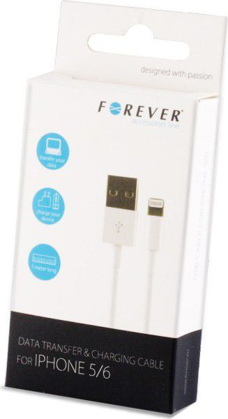 Kabllo USB Lightning Forever për iPhone 5, karikim dhe të dhëna, e bardhë