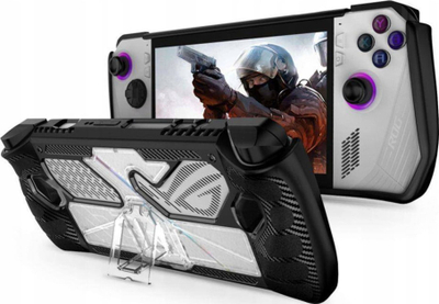 Mbrojtëse konzole Tech-Protect Defense për Asus ROG Ally, hibride, me këmbëz, transparente e zezë
