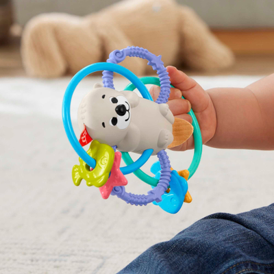 Lodër dhëmbore për bebe Fisher Price Twist &amp; Teether Otter, zile 2 në 1, me shumë ngjyra