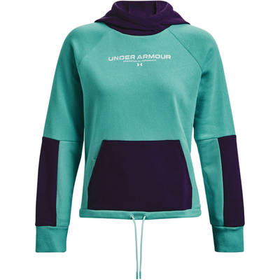 Bluzë me kapuç Under Armour Rival Fleece për femra, M, ngjyrë jeshile turquoise me lejla