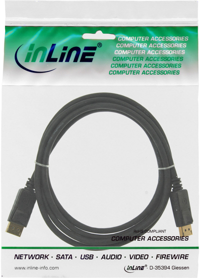 Kabllo DisplayPort InLine 1.4, 0.5m, konektorë me veshje ari, e zezë