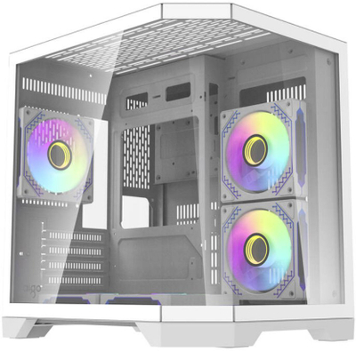 Kutia e kompjuterit Darflash FT350, 5 ventilatorë ARGB, xham i temperum, e bardhë