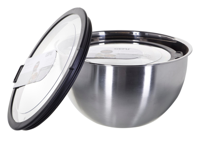 Set tasa kuzhine Gefu Mondi, 3 copë, çelik inox, me kapakë plastikë transparentë