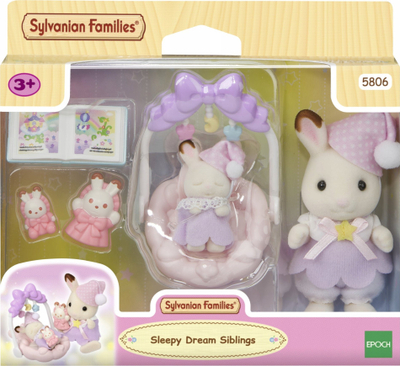 Set lodrash Sylvanian Families Sleepy Dream Siblings 5806, figura lepurushë, me djep, ngjyra pastel