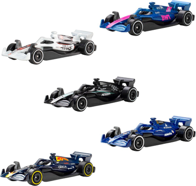 Lodër makina garash Mattel Hot Wheels JLN11, set 5 bolidë F1, shkalla 1:64, shumëngjyrëshe