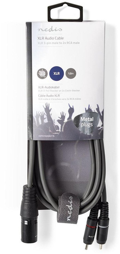 Аудио кабел Nedis XLR машки во 2x RCA машки, 1.5m, сив
